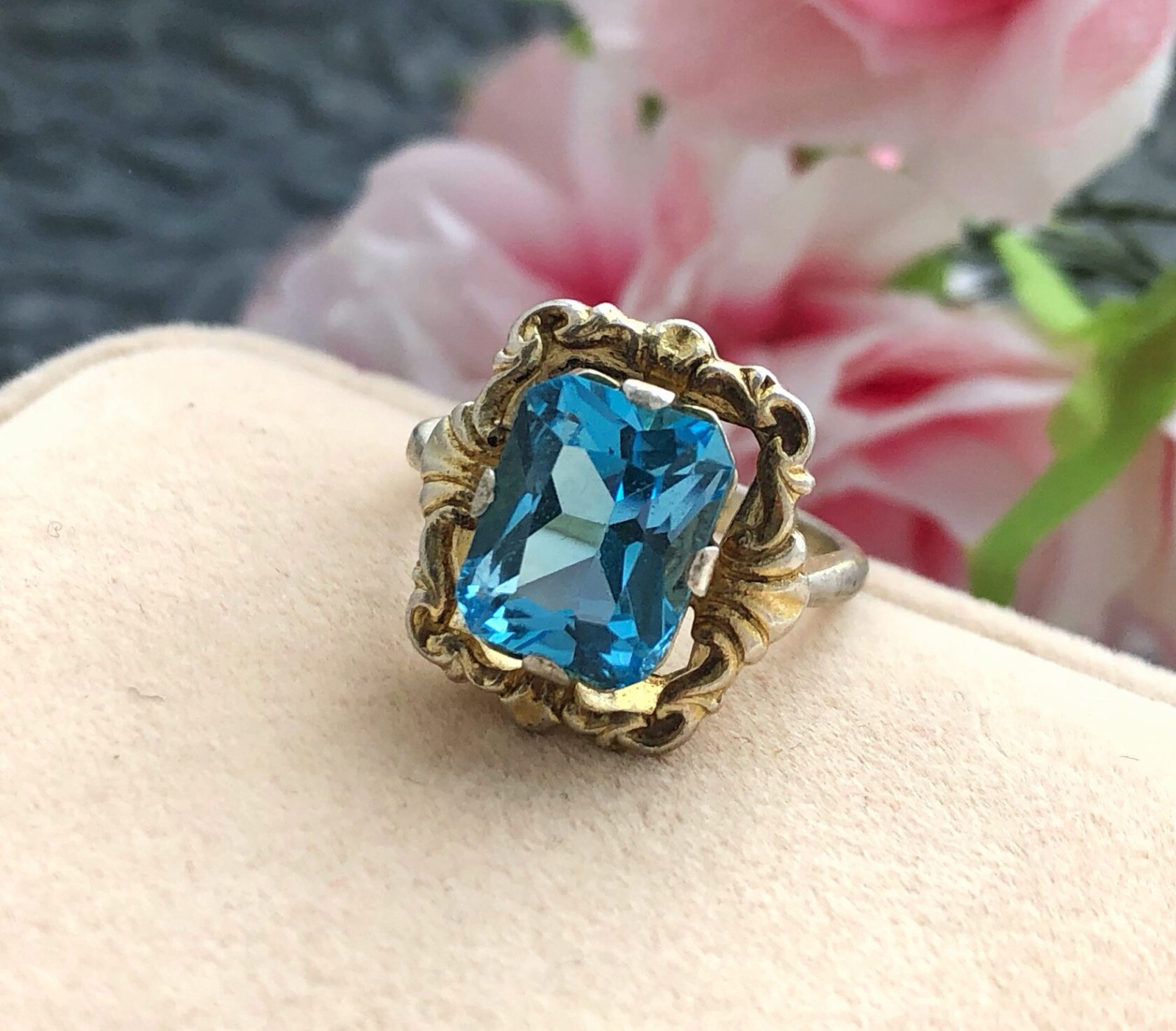 Estate Jewelry Vintage Ring Soviet Sterling Silver 875 Aquamarine Size 6 USSR