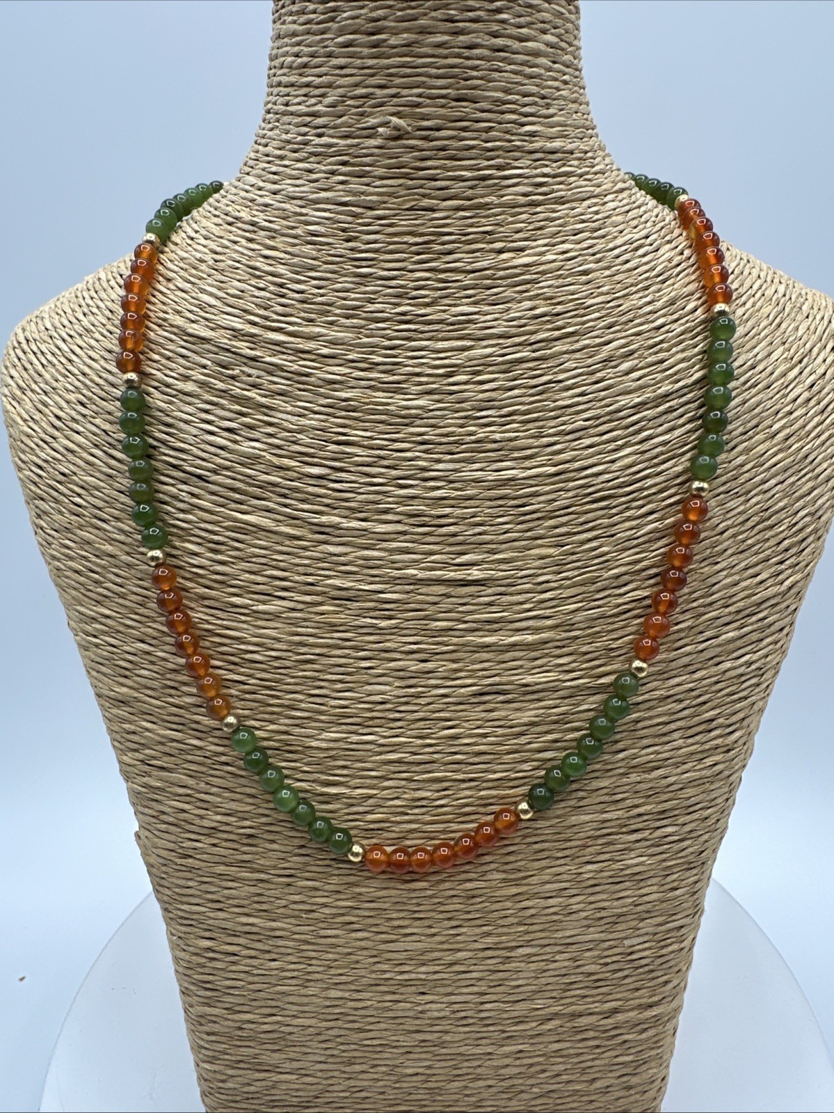 Vtg Jade Carnelian Gold Filled Beads Necklace Choker. 17” long. See pics.