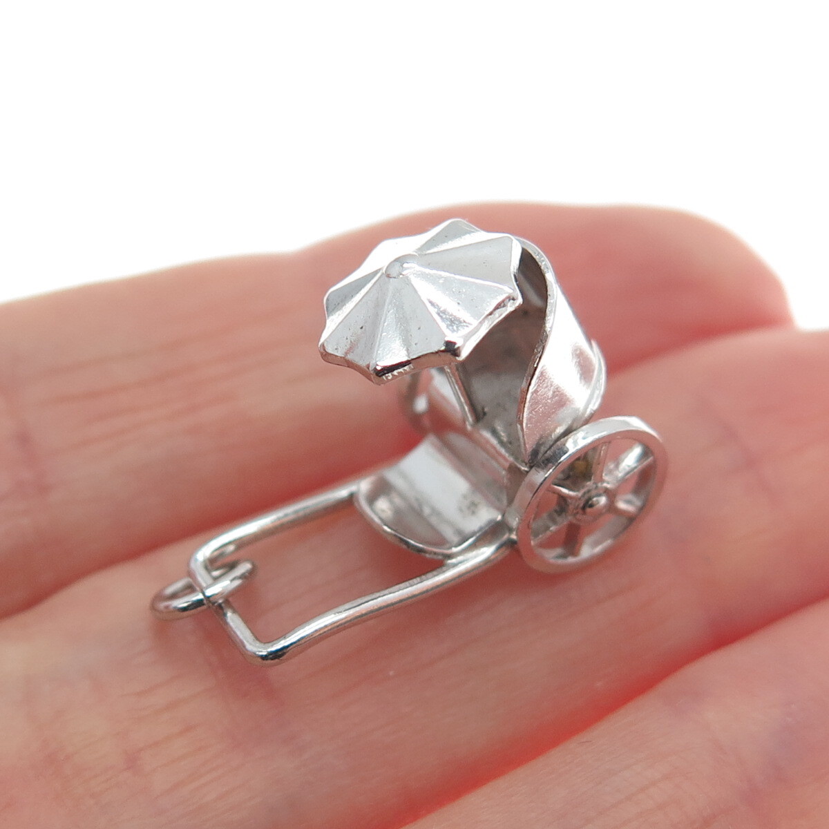 925 Sterling Silver Antique Art Deco Beach Cart Minimalist 3D Charm Pendant