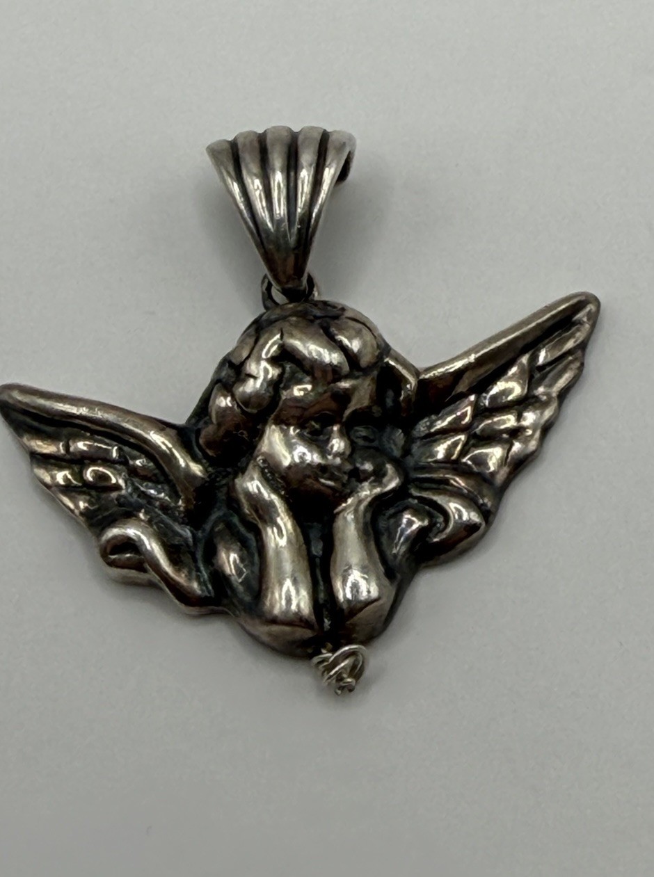 2 Vintage Sterling Silver cherub Pendants – 925 Angel Charm