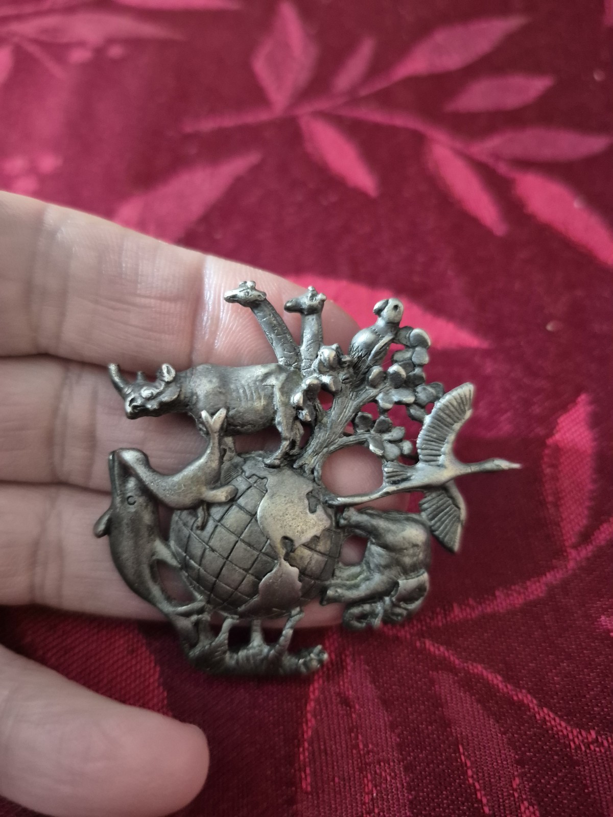 Vintage Signed A.J.C Dark Grey “Animal Around The World” Brooch