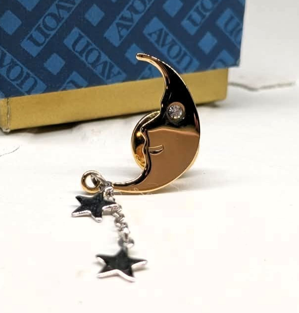 Vintage Avon 1978 Man in the Moon Tack Pin Gold tone Moon Silver tone Stars