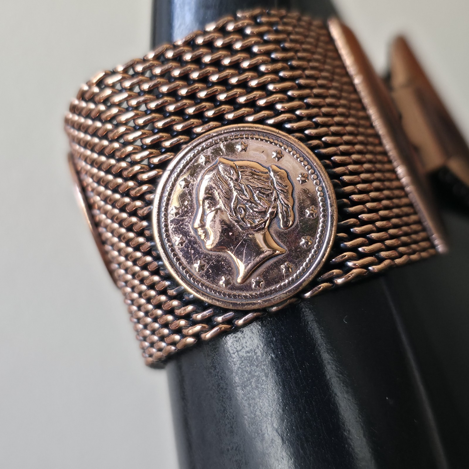 COPPER MESH COIN Bracelet MEDALLION STATEMENT