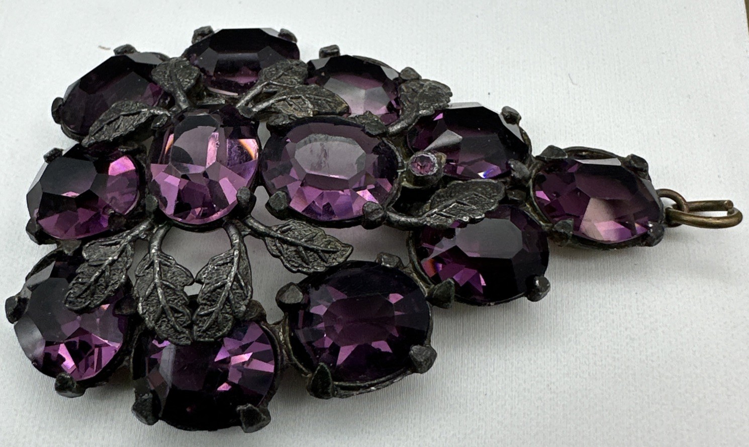 Vintage Purple Czech BohemianOpen Back Rhinestone Pendant 2.5”, Stunning!