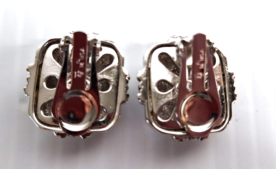 Vintage TJ CZ Clip-on Earrings Silver & Gold Tone 1980s High End Any Occasion