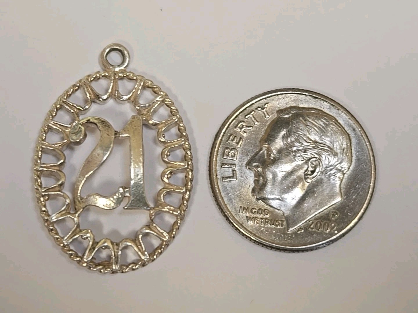 Sterling Silver ~ #21 Charm ~ NICE EDGING ~ BIRTHDAY ~ ANNIVERSARY ~ VINTAGE