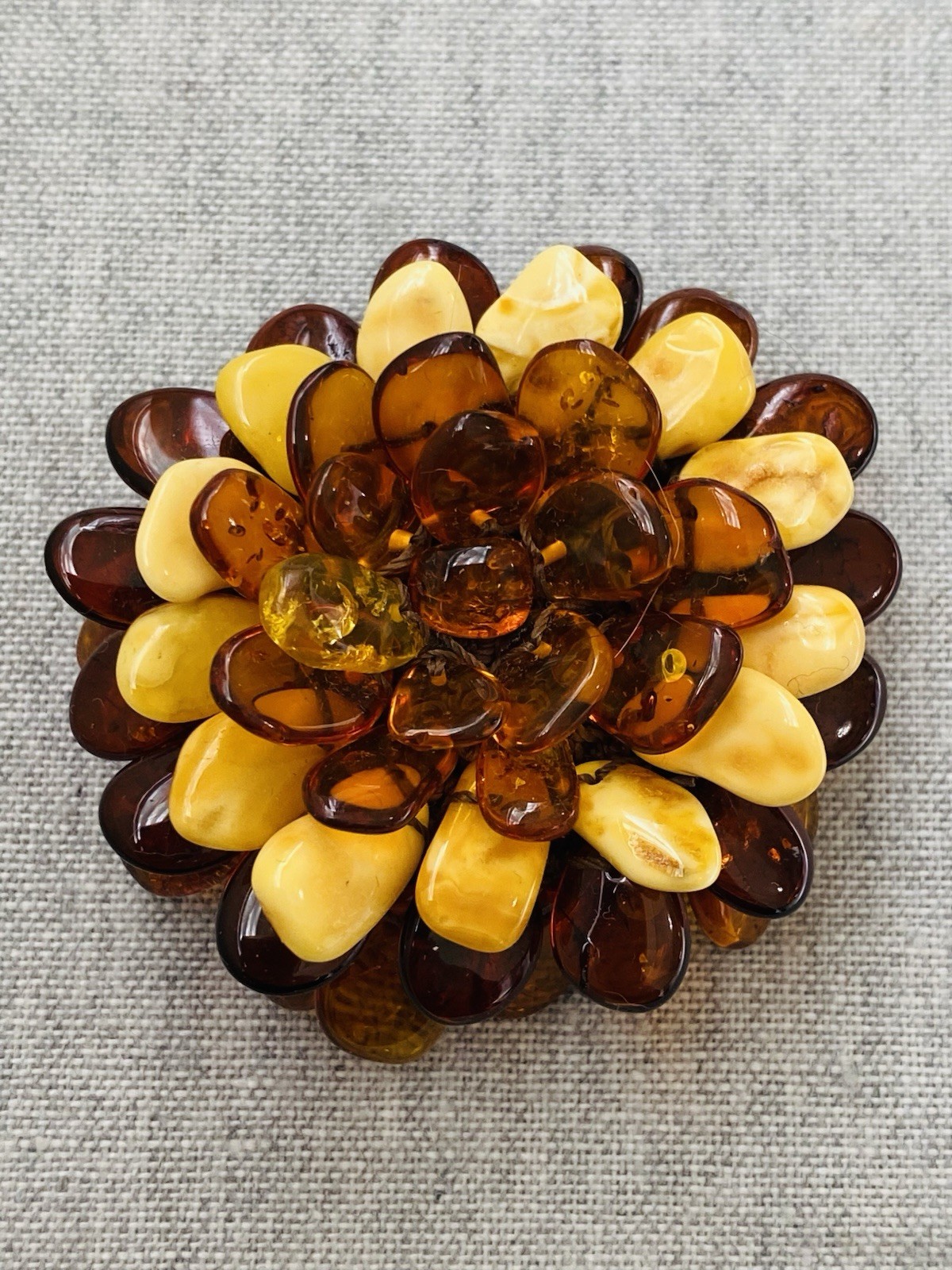 Baltic Amber Honey Butterscotch Cognac Beaded Flower Brooch or Pendent