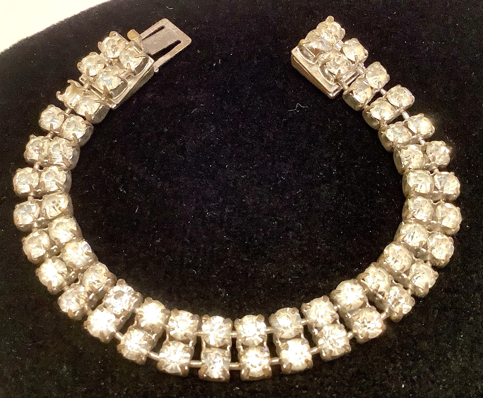 CZECHOSLOVAKIA signed Bracelet Antique Paste Glass Rhinestone 2 Row Tennis Style