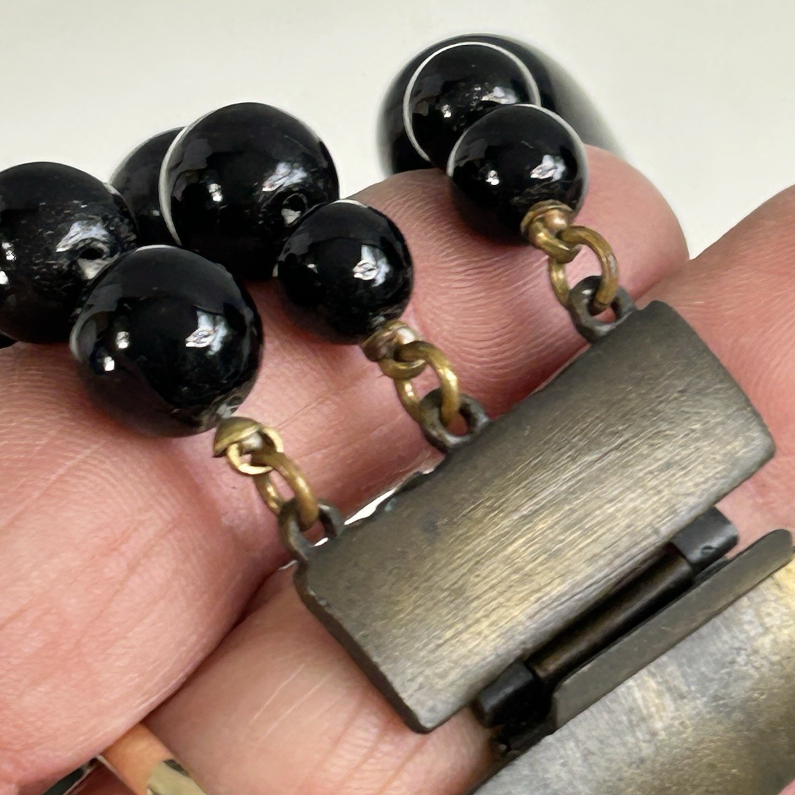 Vintage Chunky Necklace Black Marbled Golden Brown Lucite 3 Strand 18″ Statement