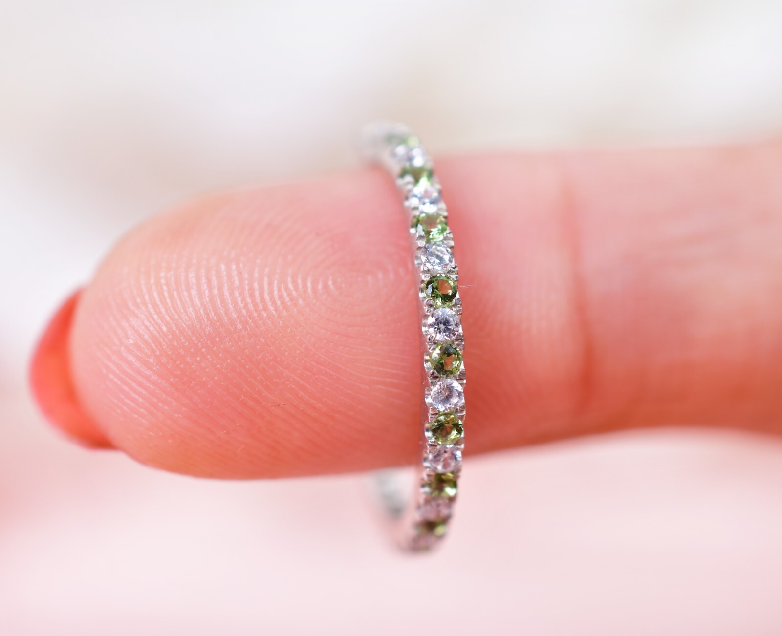 1.8mm wide Peridot Full Eternity Band Minimalist Wadding Band Women Promise Ring