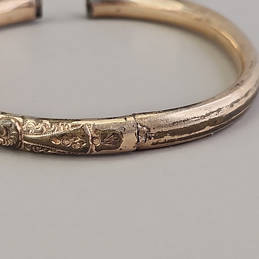 Antique Victorian Bangle Bracelet Floral Motif Etched HP Gold Filled 6.25″