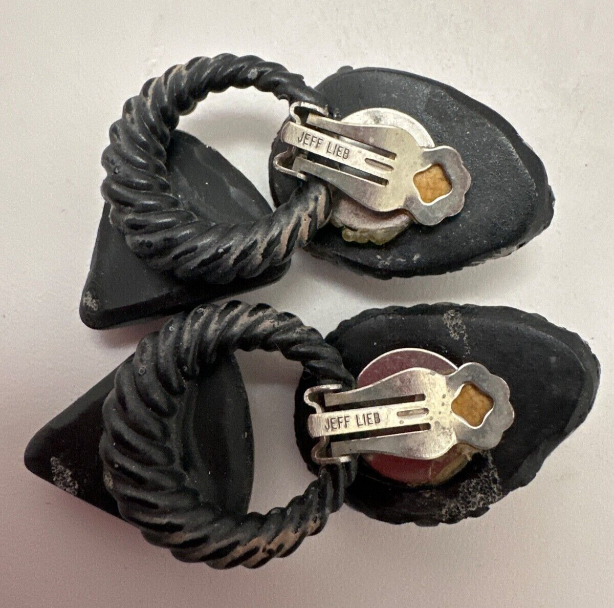 Vintage Jeff Lieb Clip Earrings Black/Silver/ Rhinestone One Of A Kind Handmade