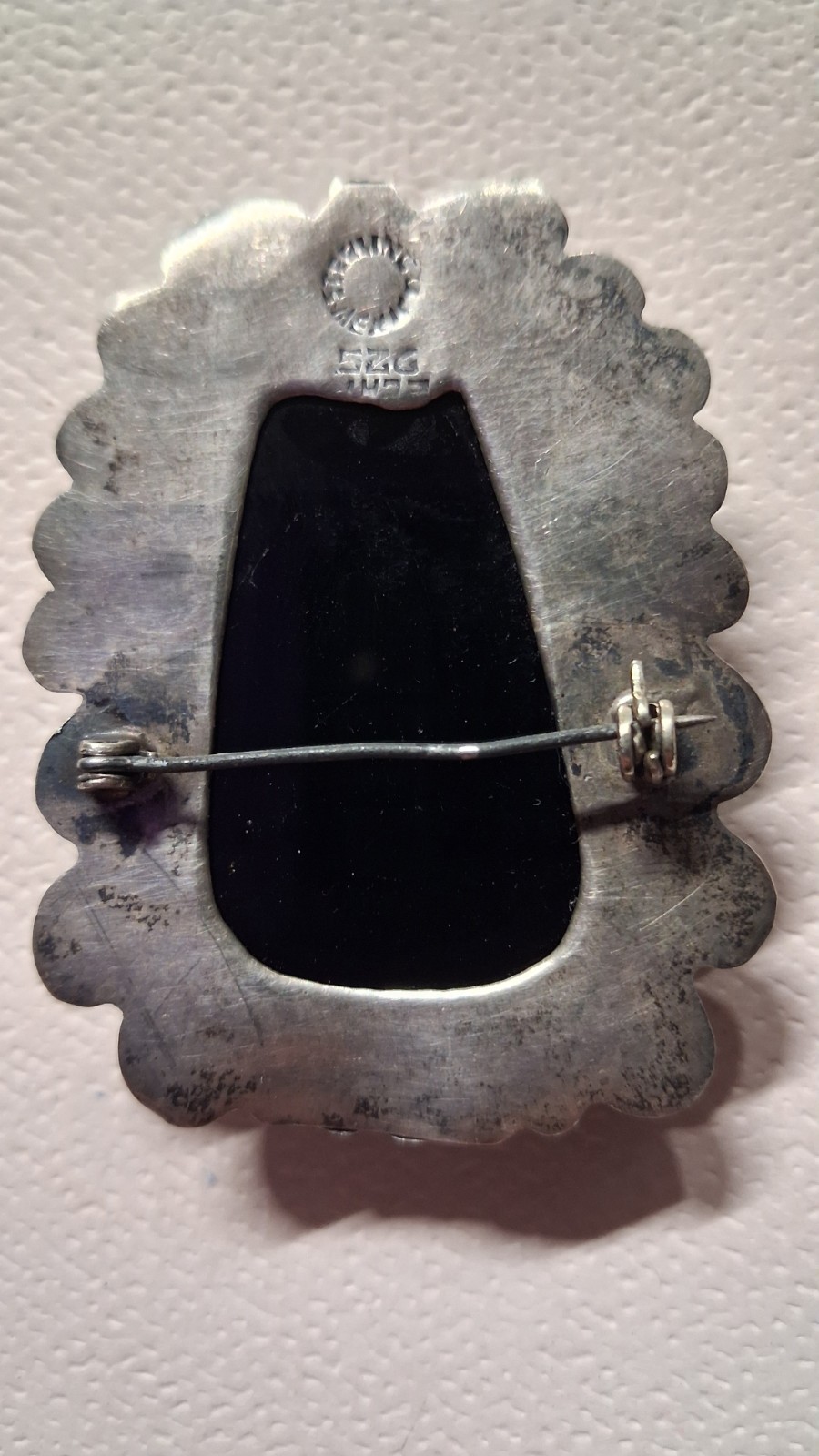 Taxco Mexican Sterling Silver 925 Carved Black Onyx Obsidian Mask Brooch Pendant