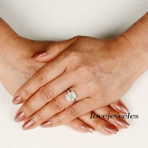 2.50CT Emerald Cut Lab-Created Diamond Vintage Halo Engagement Ring 925 Silver
