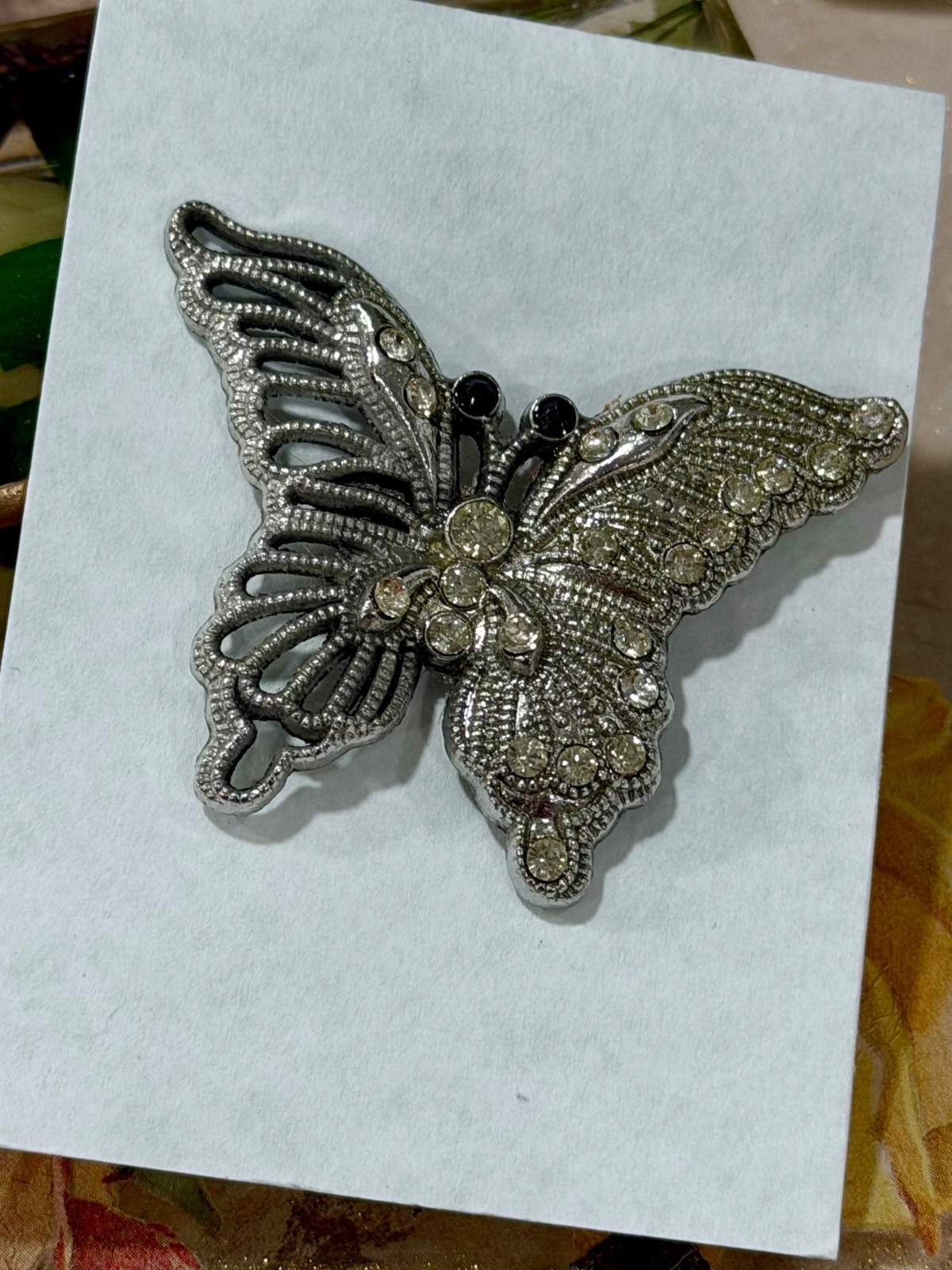 Butterfly Tact Pin, Silver-tone Filigree-style Gift for Her, Mom, Spring
