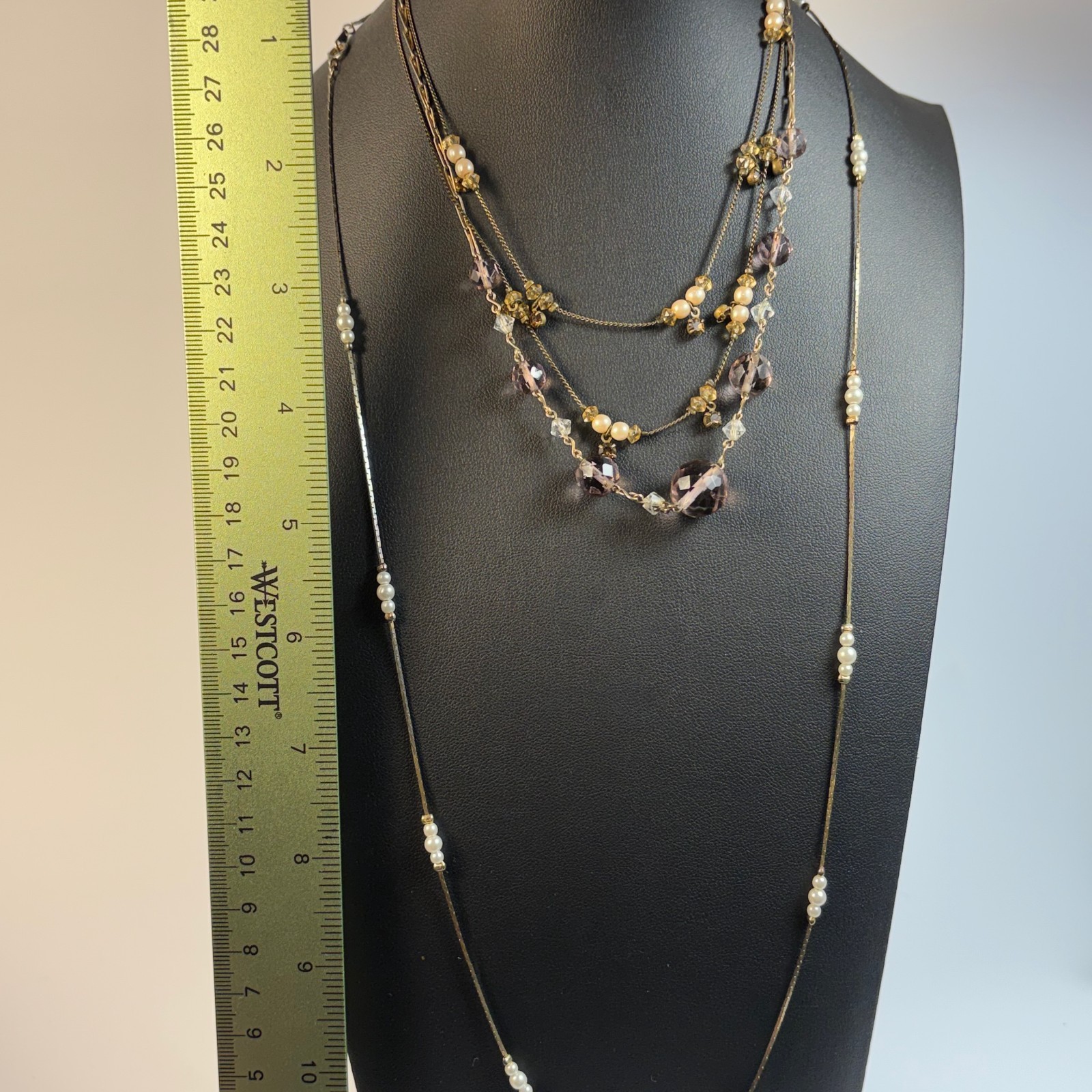 Necklace Lot Gold Tone Pearl Lavender Cut Glass Beads Delicate Romantic