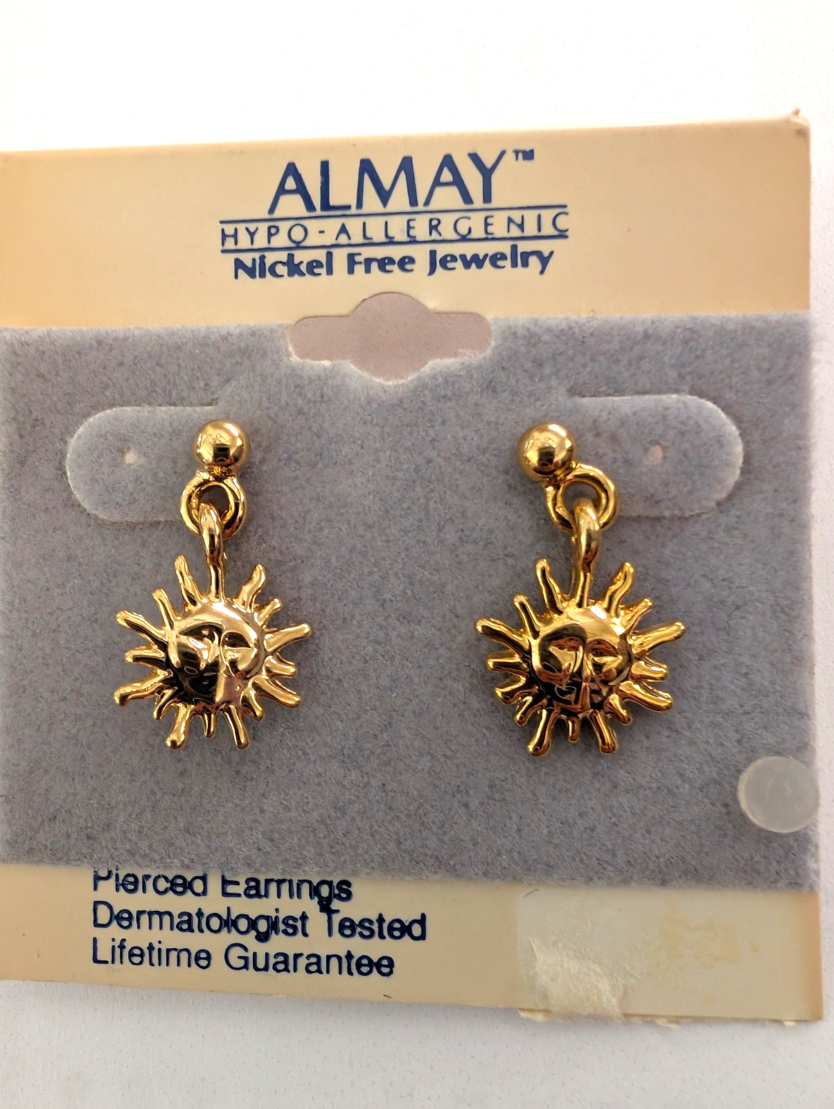 Vintage 1995 Almay “Sun Face” Pierced Earrings New Hypo-Allergenic Nickel Free