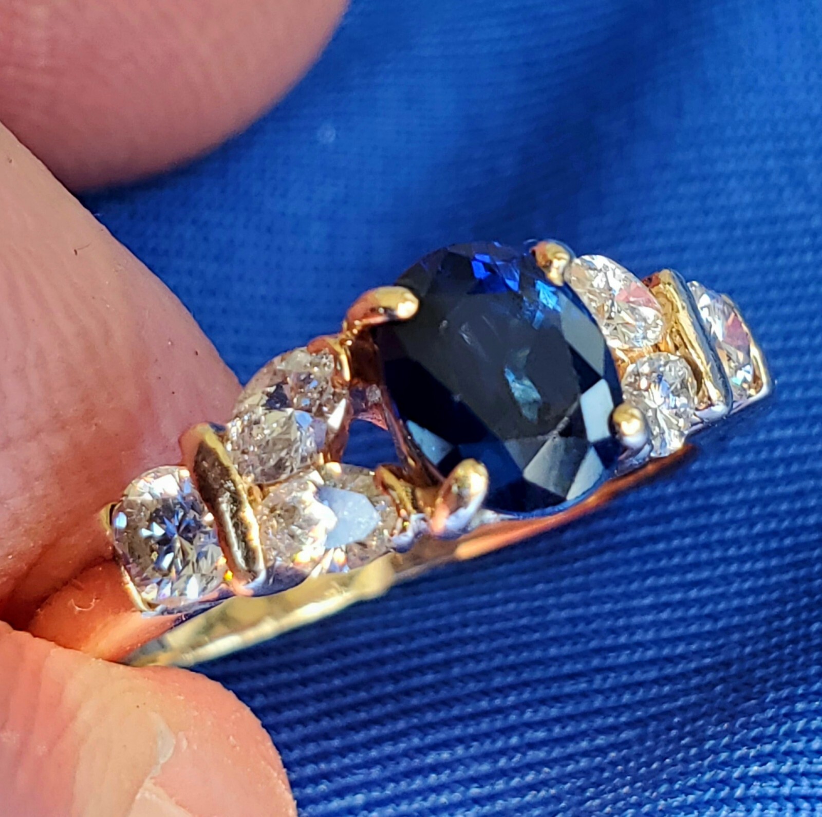 Original EARTH MINED SAPPHIRE DIAMOND Deco Engagement Ring 14K GOLD Solitaire