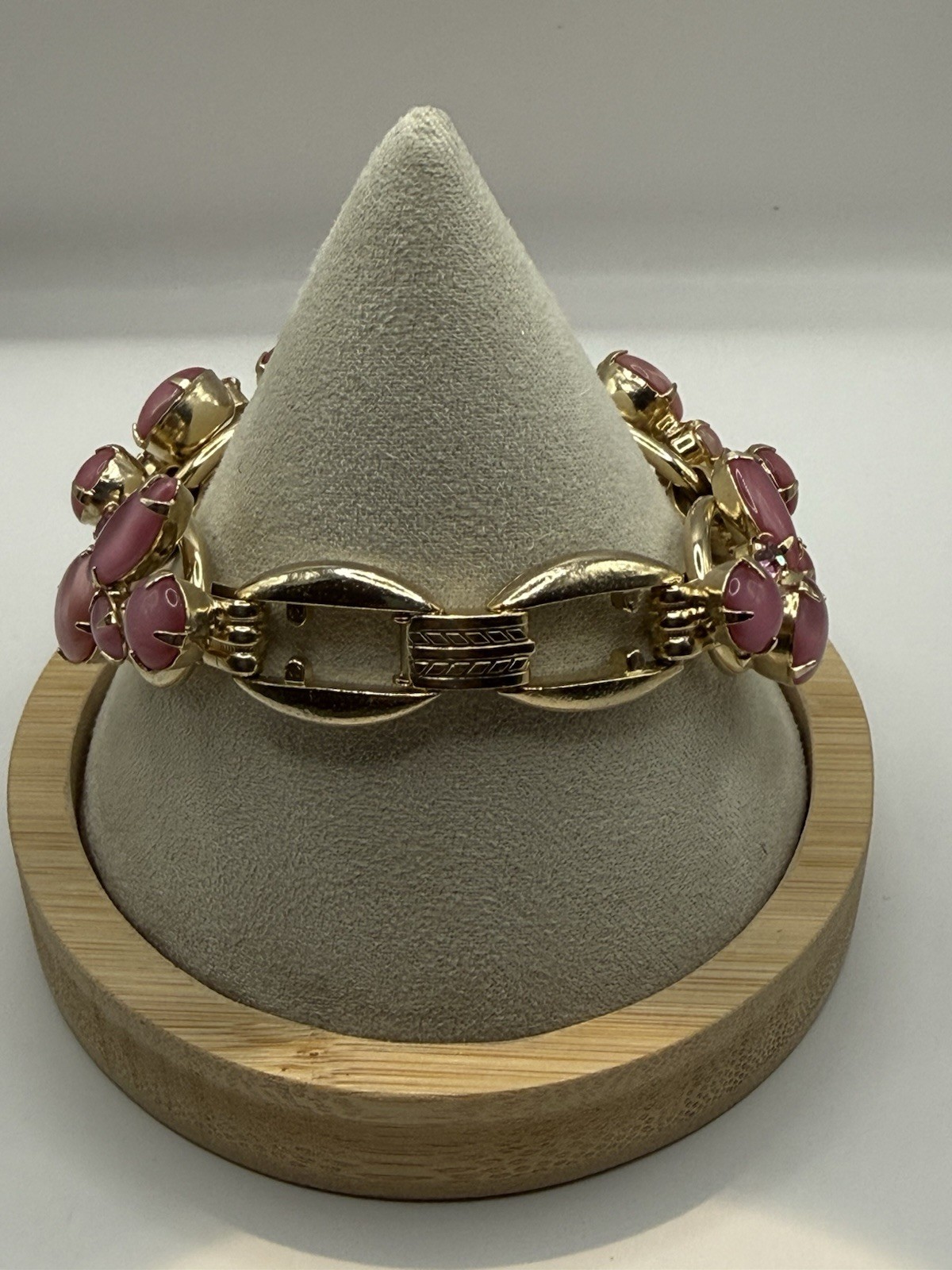 Vntg. Juliana D & E Pink Moonglow Rhinestone Bracelet & Earring Set 5-Link 6.5”