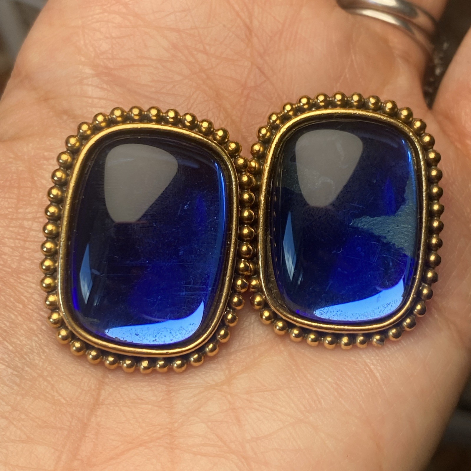 Vintage Rare YSL blue stoned & gold Toned Beautiful Earrings