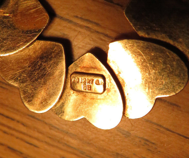 Vintage 1/20th 12K Gold Filled Mini-Hearts Brooch Signed BB Bond Boyd