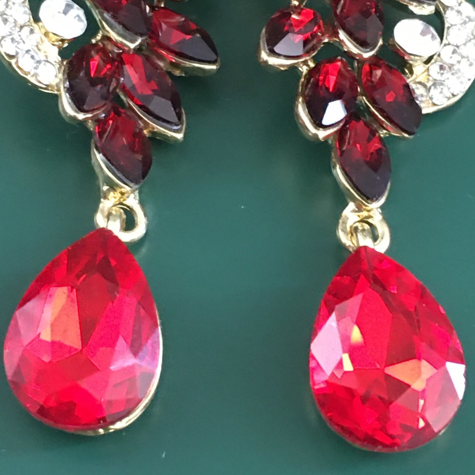 Red Rhinestone Statement Clip-On Earrings