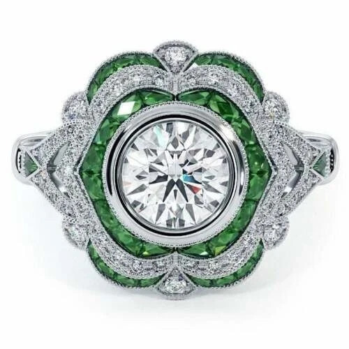 Vintage Art Deco Style 3Ct Lab Created Diamond Engagement 14K White Gold FN Ring