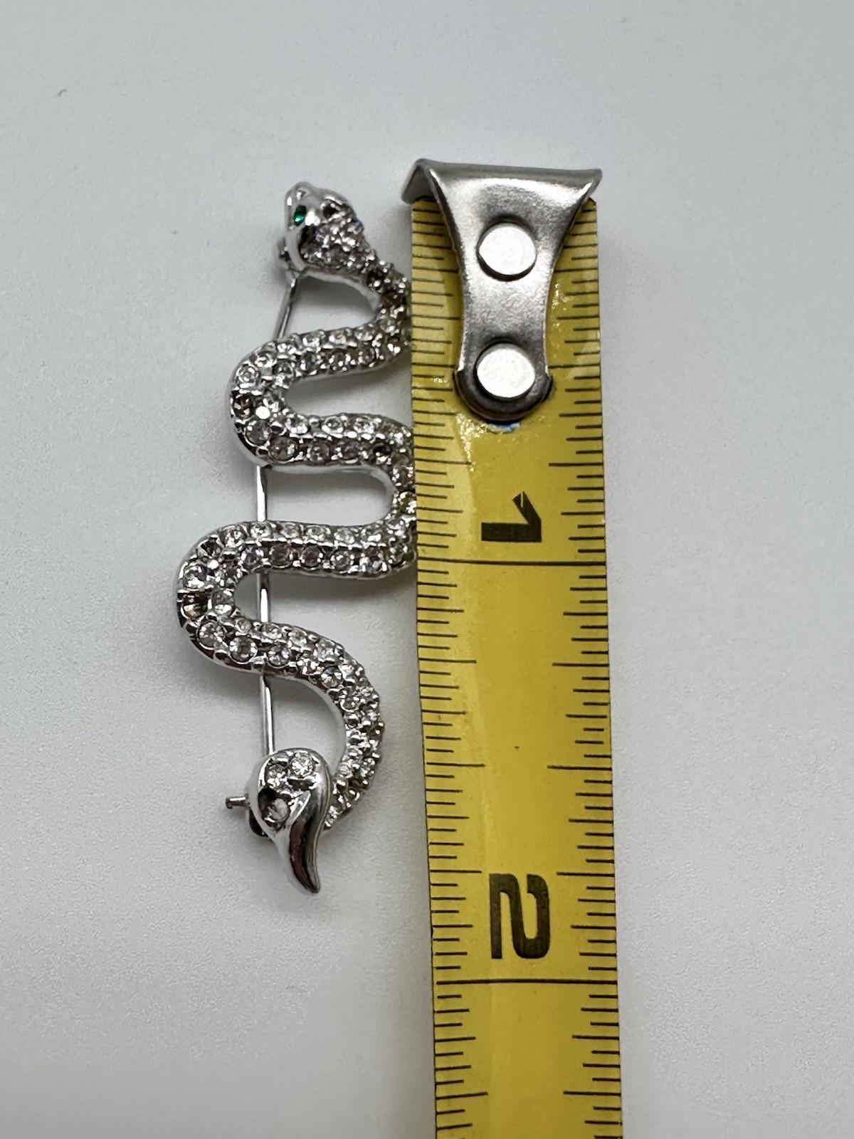 Vintage Swarovski Swan Silver tone Pave Crystal Snake brooch green eyes