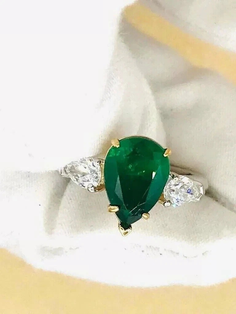 2Ct Art Deco Style Green Lab Created Emerald Wedding 14K White Gold Finish Ring