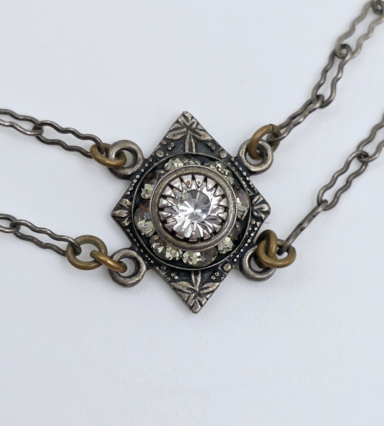 Liz Palacios SF Vintage Crystal Festoon Necklace Filigree Multistrand Art Deco