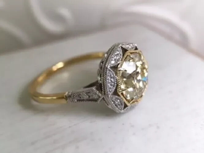 1.85Ct Art Deco Vintage Style Lab Created Diamond Wedding 14K Gold Finish Ring