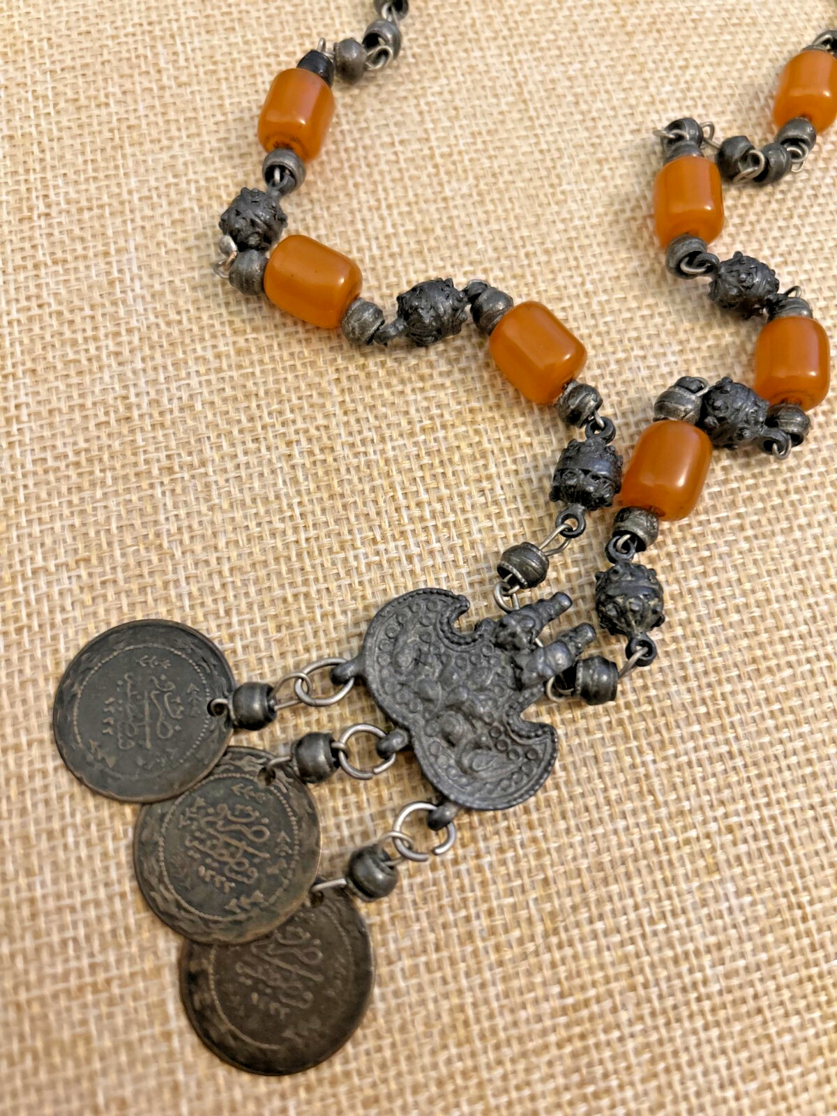 Vintage amber necklace coins possibly North African / Moroccan