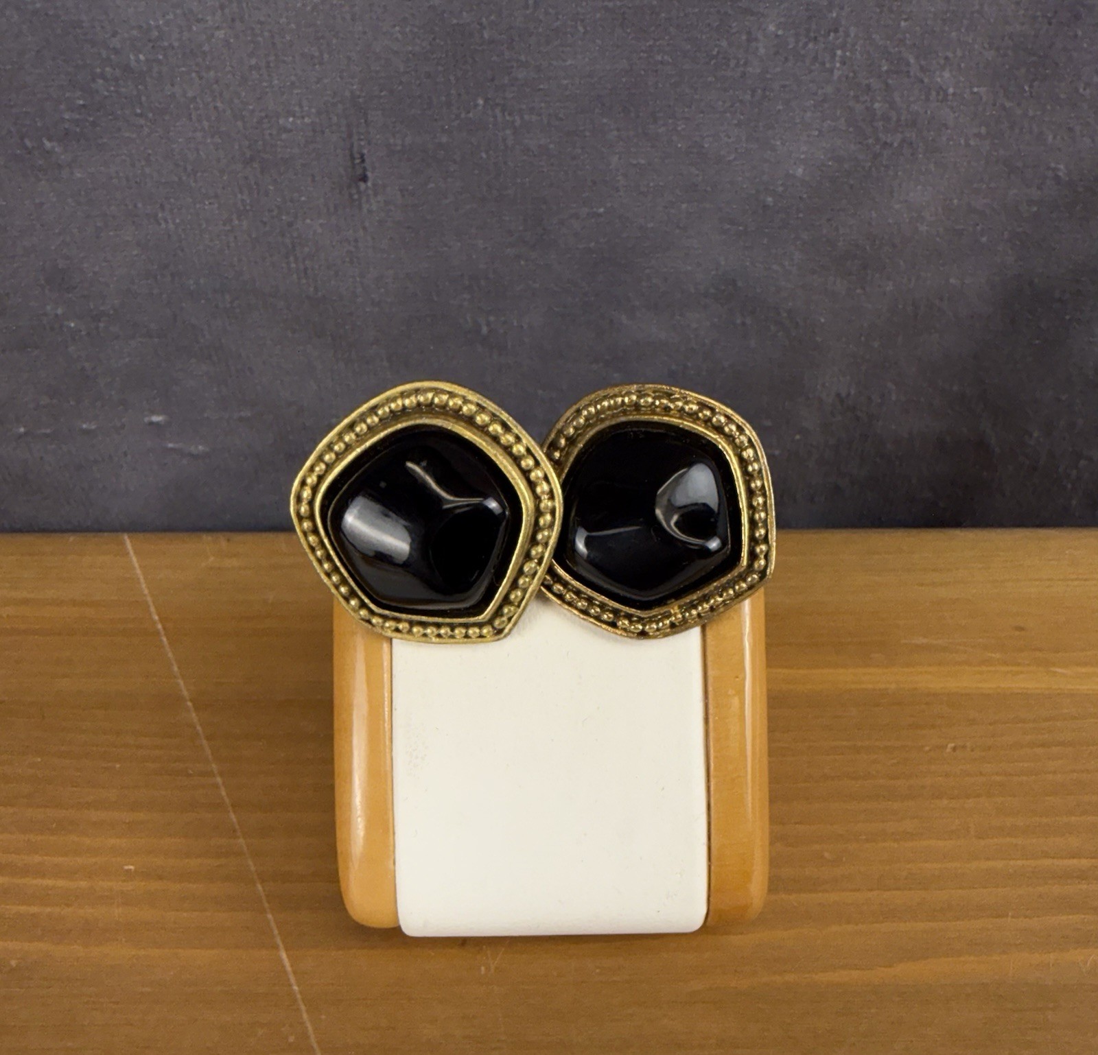 Vtg Yves Saint Laurent Square Enamel Clip-On Earrings Black Signed YSL