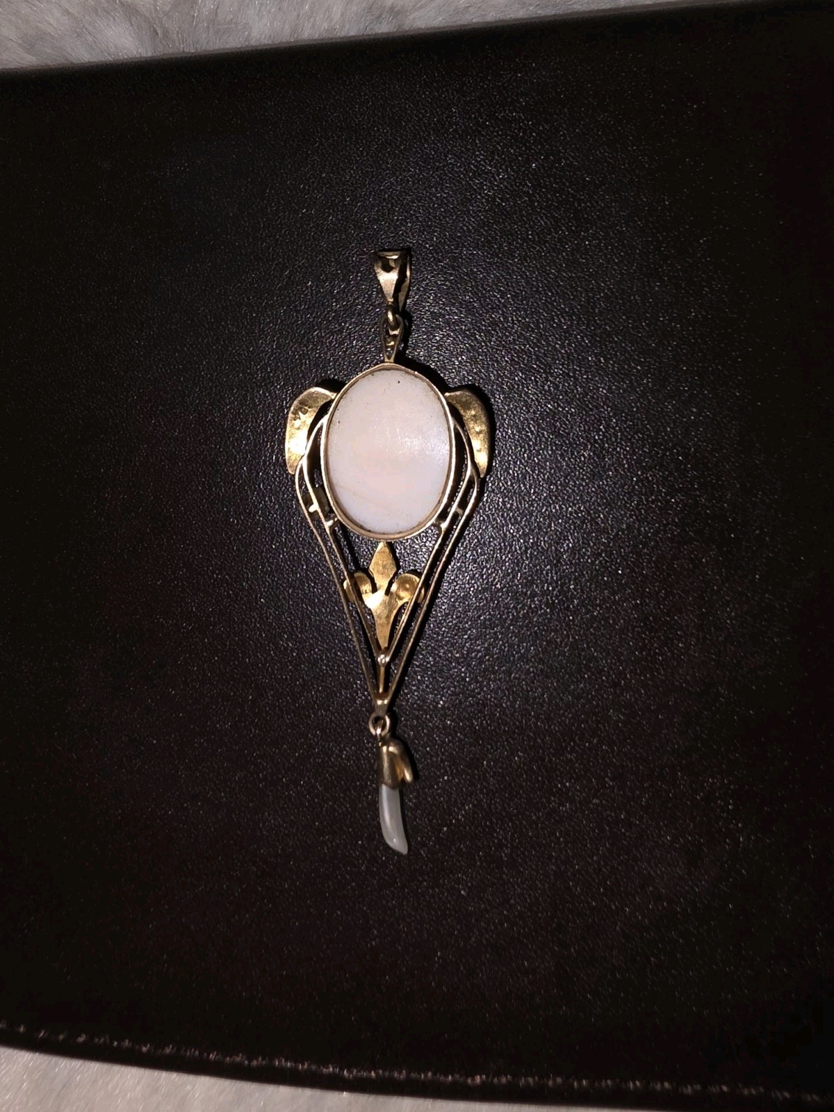 Antique 10k Gold Lavalier Pendant Art Nouveau Deco Cameo & Pearl