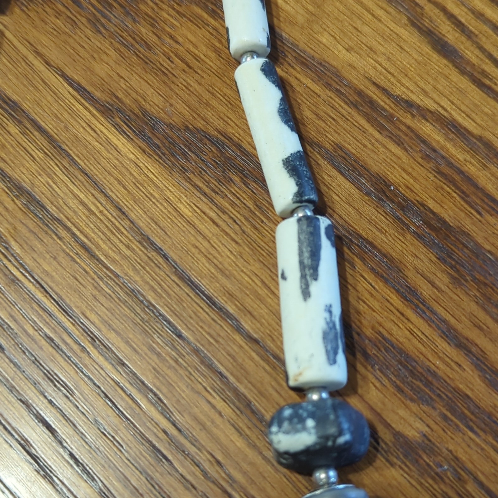 Chunky Vintage Stone Necklace Made In Japan 28″ Black and White