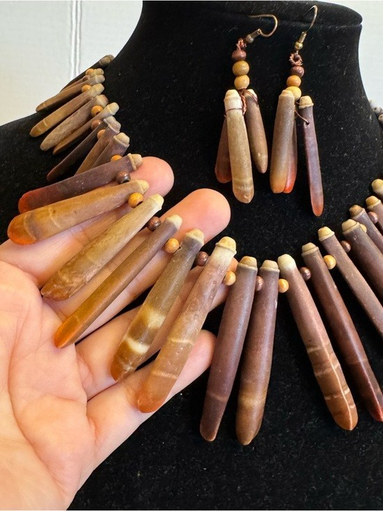Vintage 1960’s Sea Urchin Spine Collar Necklace and Earrings Set RARE Jewelry