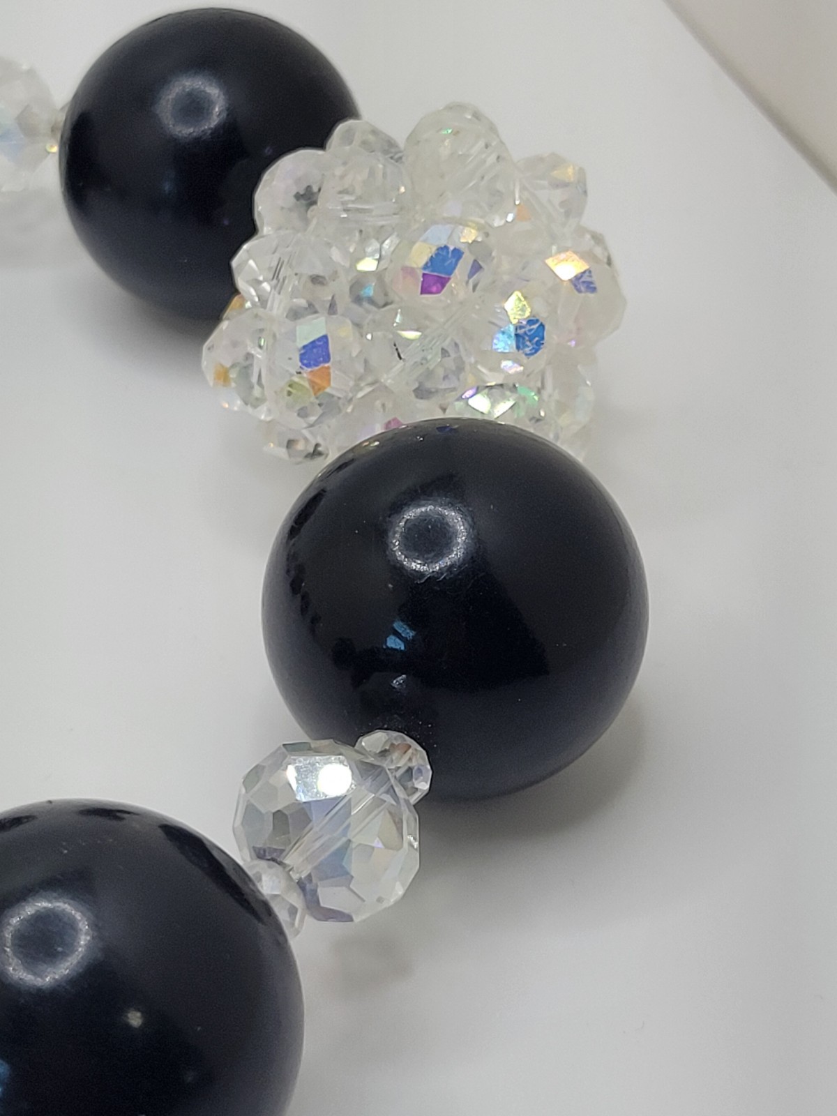 VTG DaVinci Necklace Black Spheres w Iridescent Crystal Clusters STATEMENT YES!