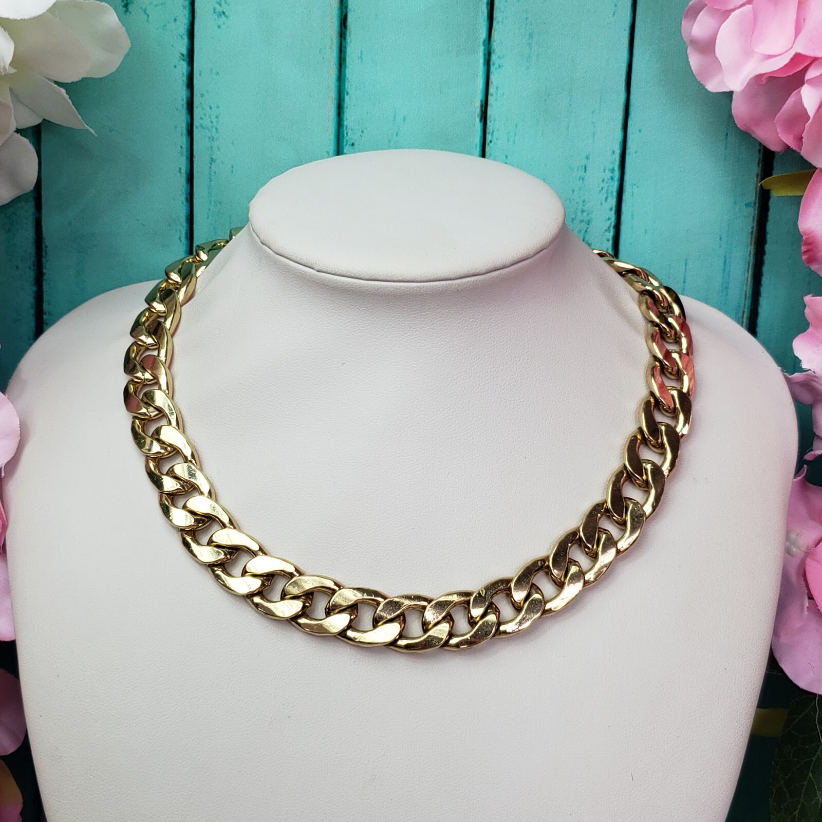 Trendy Large Enamel Cuban Link Chain Statement Necklace Chic Insta Collar