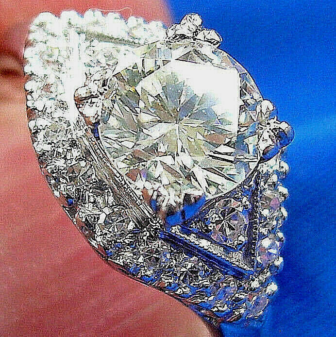 Original EARTH MINED DIAMOND Deco SOLID PLATINUM Engagement Ring & Wedding Band
