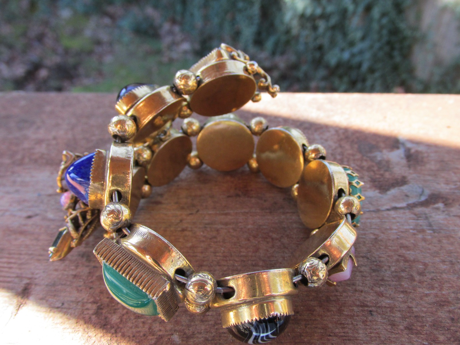 Victorian revival 1940s Jewel Tone Glass Cabochon wrap Bracelet, Snake Motif
