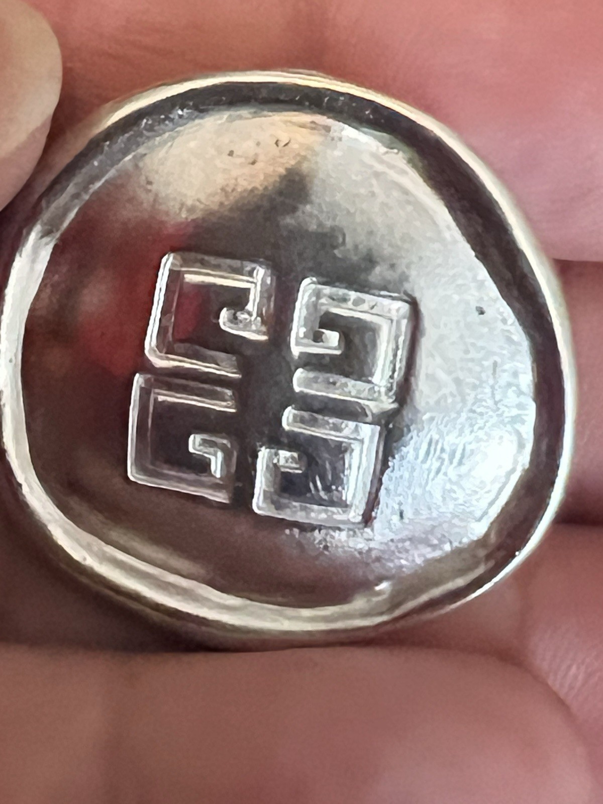 Vintage 80s Givenchy Clip On Earrings 4G Logo OLD MONEY Signed Satin Silver Tone
