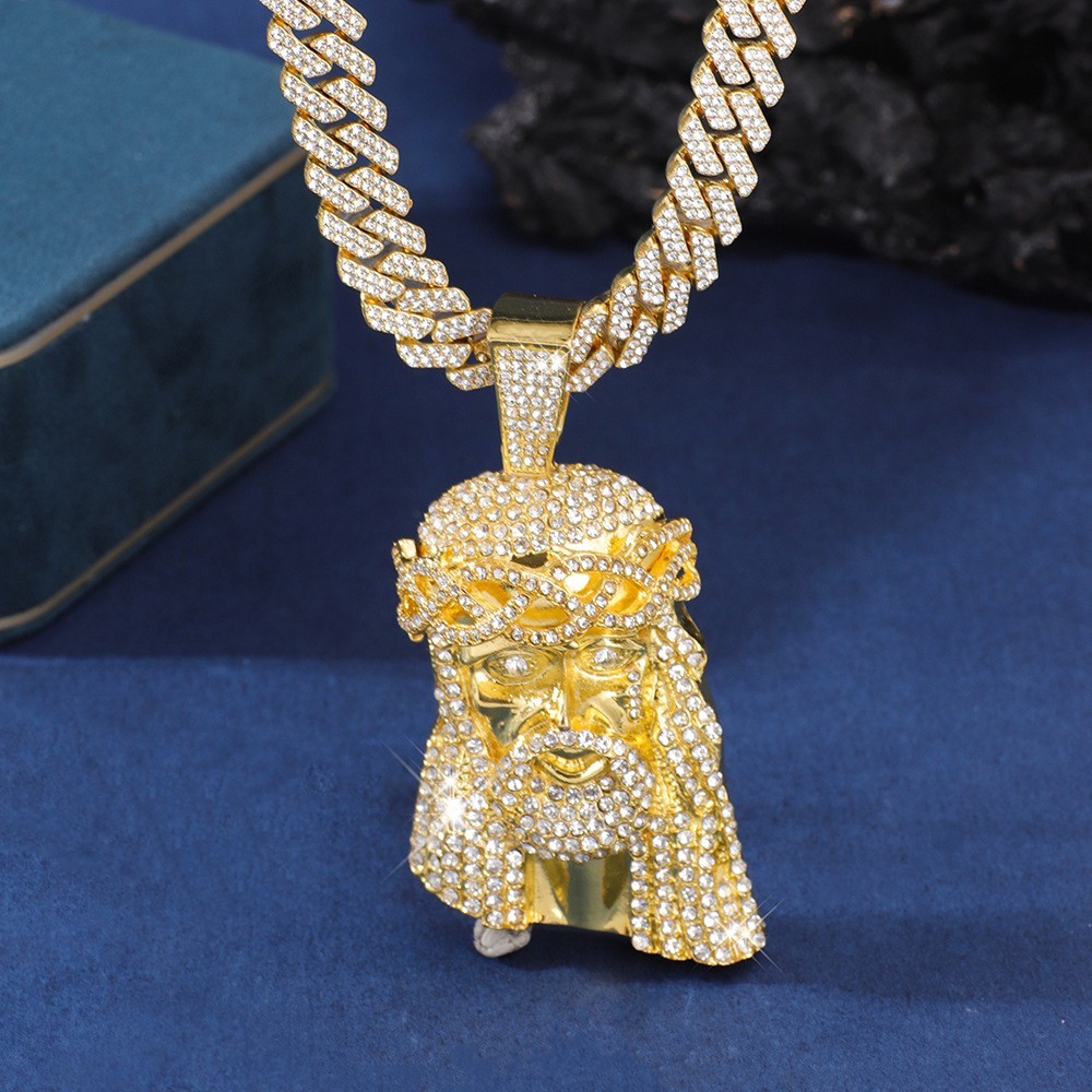 Zinc Alloy Diamond-studded Vintage Portrait 24″ Cuban Chain Hip Hop Necklace