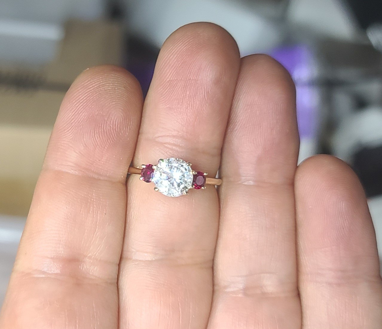 14K Yellow Gold Engagement Three Stone Ring 1.64CT.Natural Round Cut Diamond