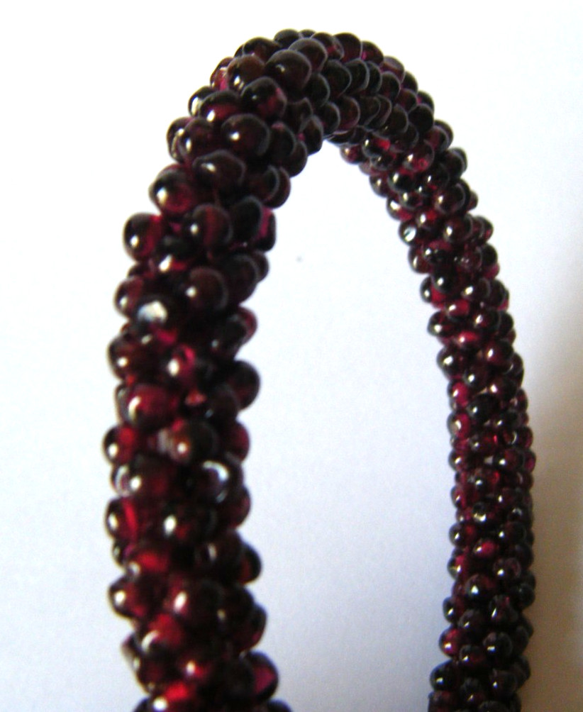 Antique Bangle Bracelet hand woven gemstone garnet beads 7. 1/2″inside perimeter