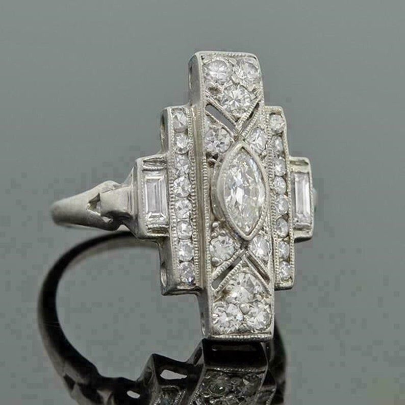 Elongated Lozenge Dinner Ring, Multi Shape Edwardian Ring, Vintage Cocktail Ring