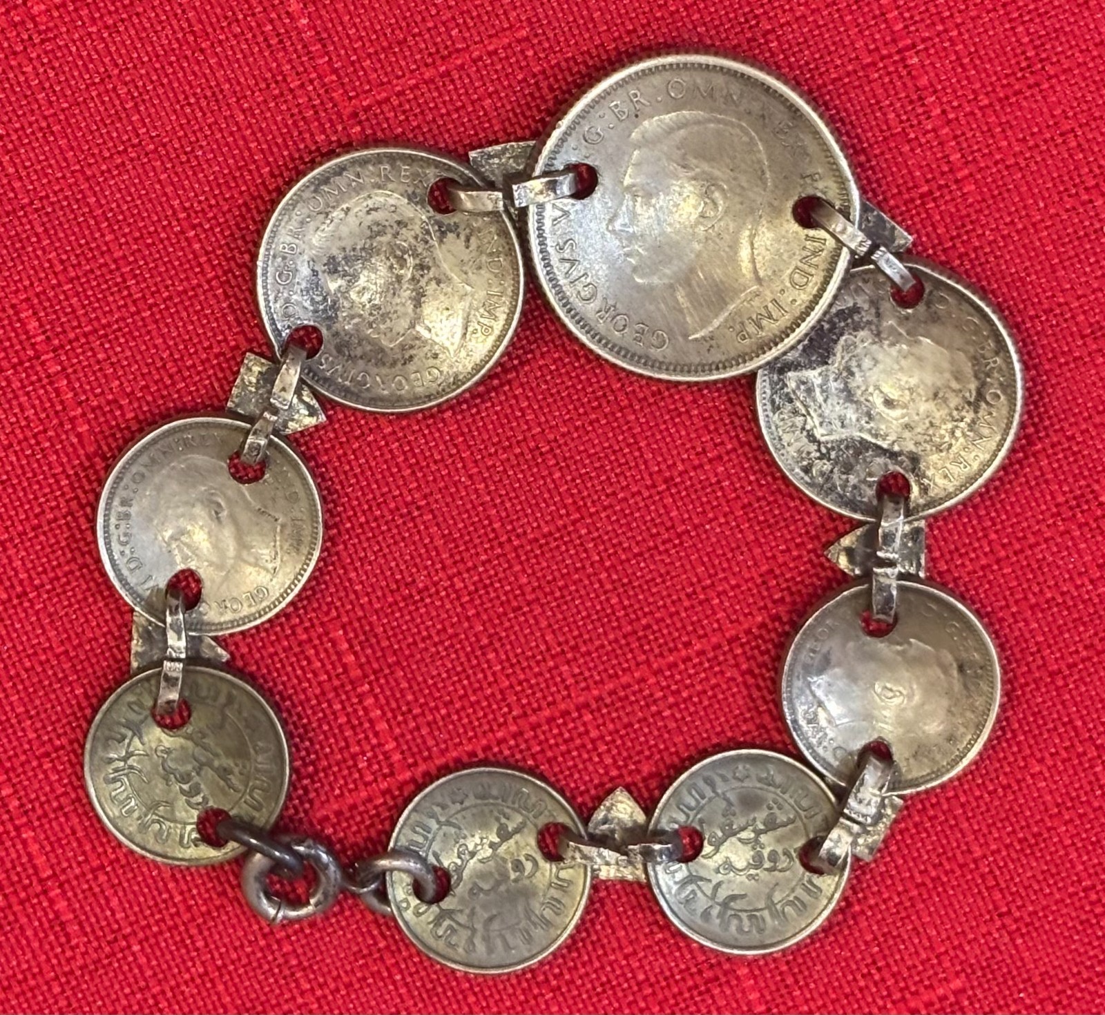 Vintage Sterling Silver 1943 Australian Coin Trench Art Charm Bracelet