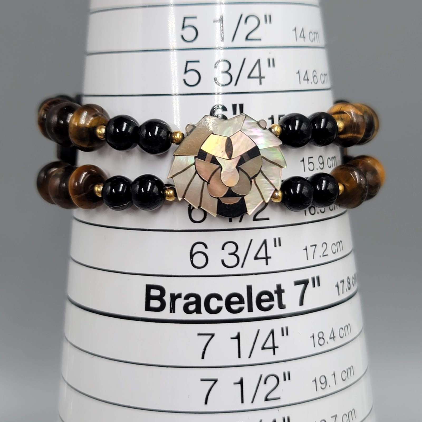 Lee Sands Bracelet Lion Face Zodiac Leo Tiger’s Eye Bead Stretch 6.25″