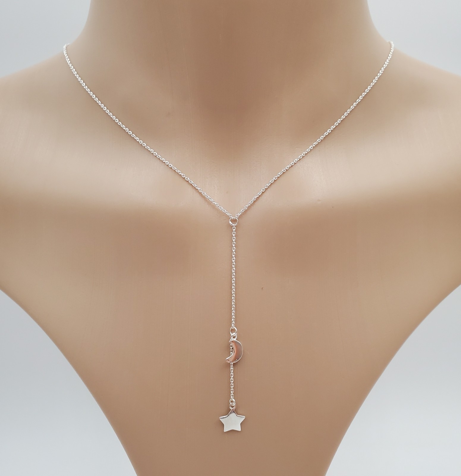 VTG 925 Moon Star Y Drop Necklace Adjustable 28in Sterling Silver 3.2g Celestial