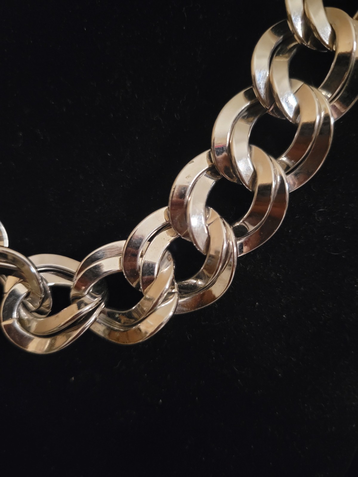 Vintage Chunky Double Curb Link Necklace Silver Tone Thick HEAVY 17″