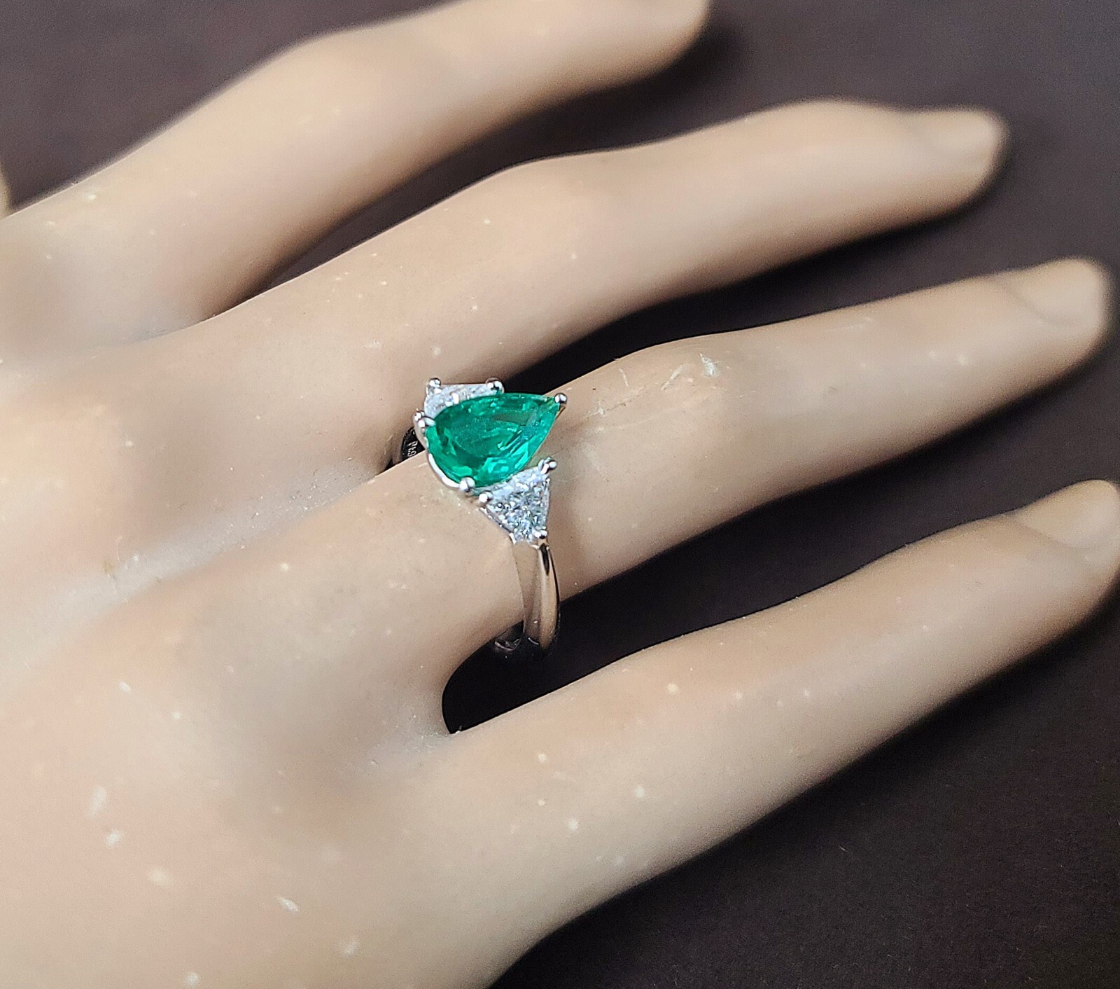 Vintage Platinum Engagement Ring 1.12CT. Natural Green Colombia Pear Shape